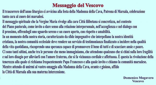 Il testo del messaggio del Vescovo.